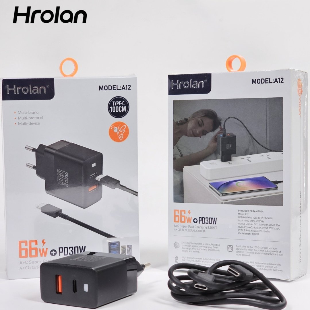 Зарядное устройство Hrolan A12 30W USB Type-C, USB черный