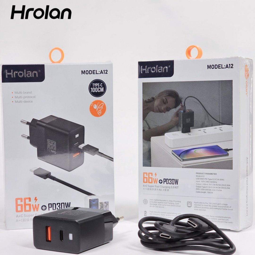 Зарядное устройство Hrolan A12 30W USB Type-C, USB черный купить,NaN