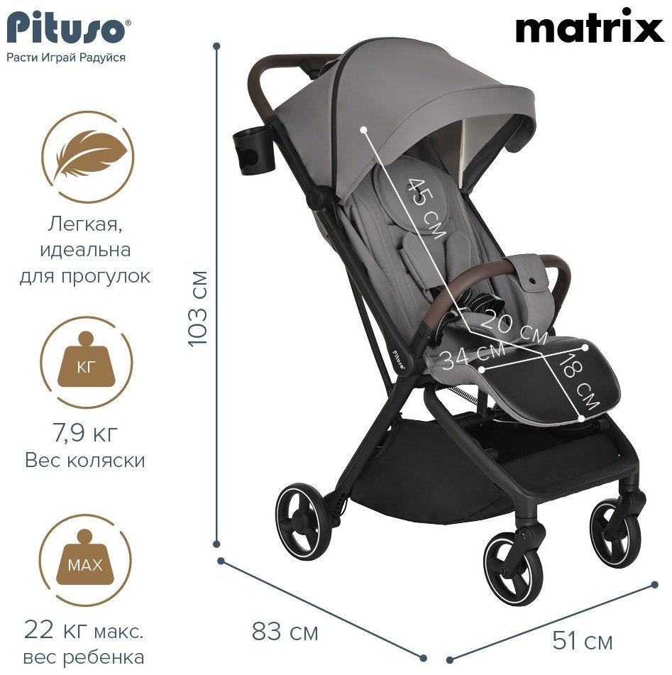 Коляска прогулочная Pituso MATRIX A19, серый - ForteMarket Коляска прогулочная Pituso MATRIX A19, серый купить,0