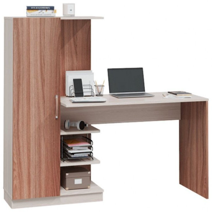 Стол компьютерный с надстройкой MLK Софт, 145х50.2x138 см, коричневый, бежевый купить,NaN