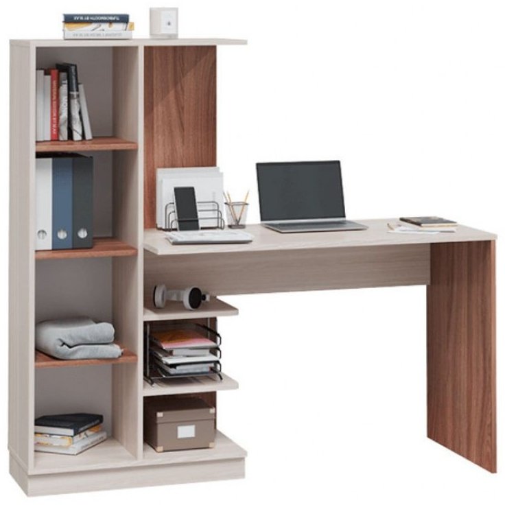 Стол компьютерный с надстройкой MLK Софт, 145х50.2x138 см, коричневый, бежевый купить,0