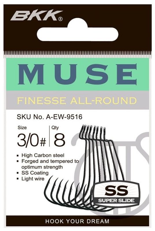 Крючок для рыбалки BKK Muse Superslide №4 офсетный черный 10 шт купить,NaN