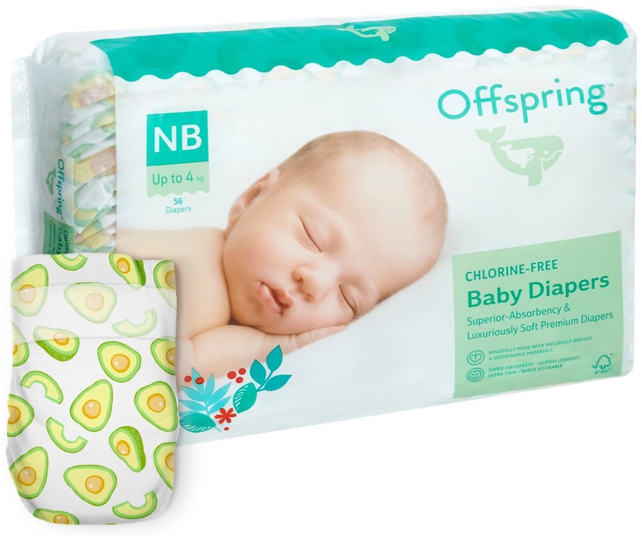Подгузники Offspring NB, 56 шт