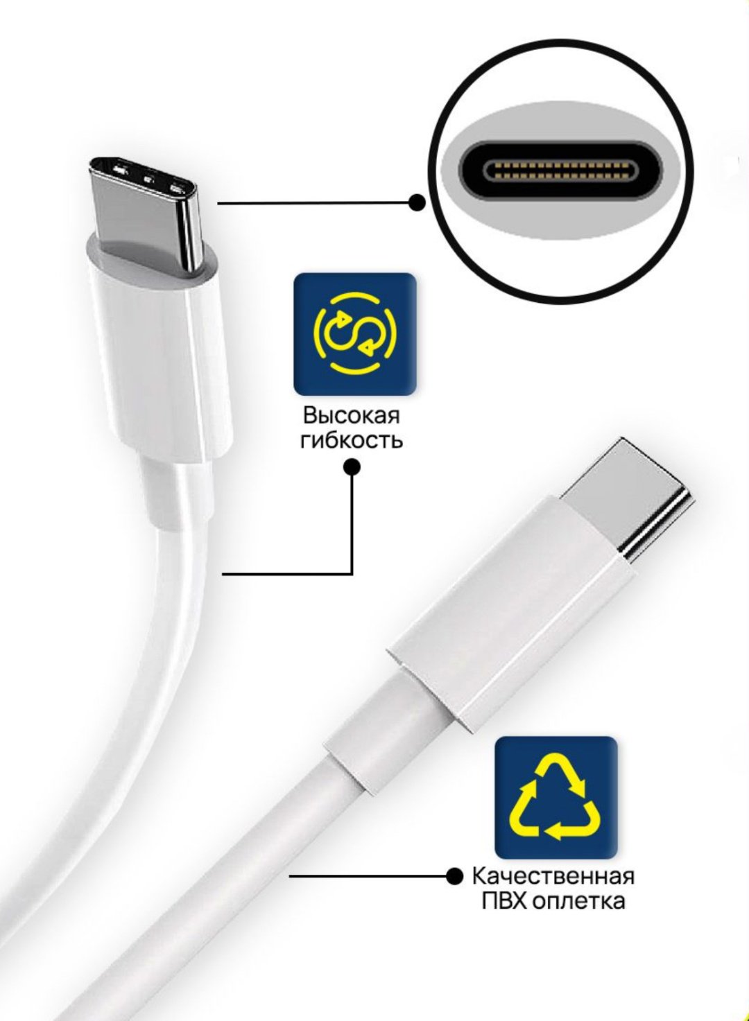 Кабель GERLAX USB TypeC (F), USB TypeC (M), 1 м, белый купить,NaN