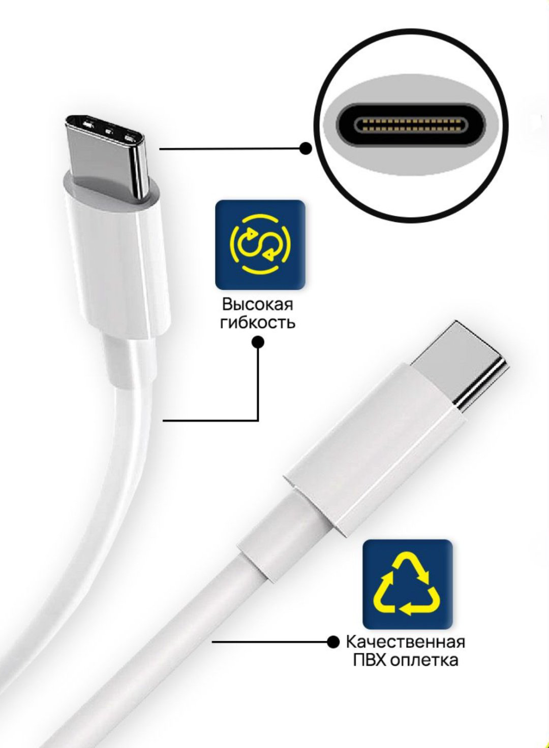 Кабель GERLAX USB TypeC (F), USB TypeC (M), 1 м, белый купить,NaN