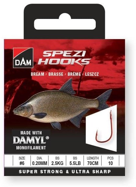 Крючок для рыбалки DAM SPEZI BREAM# №14 / 0.16MM / 1.8KG / 4LB / 70CM / 10шт одинарный красный 10 шт купить,NaN