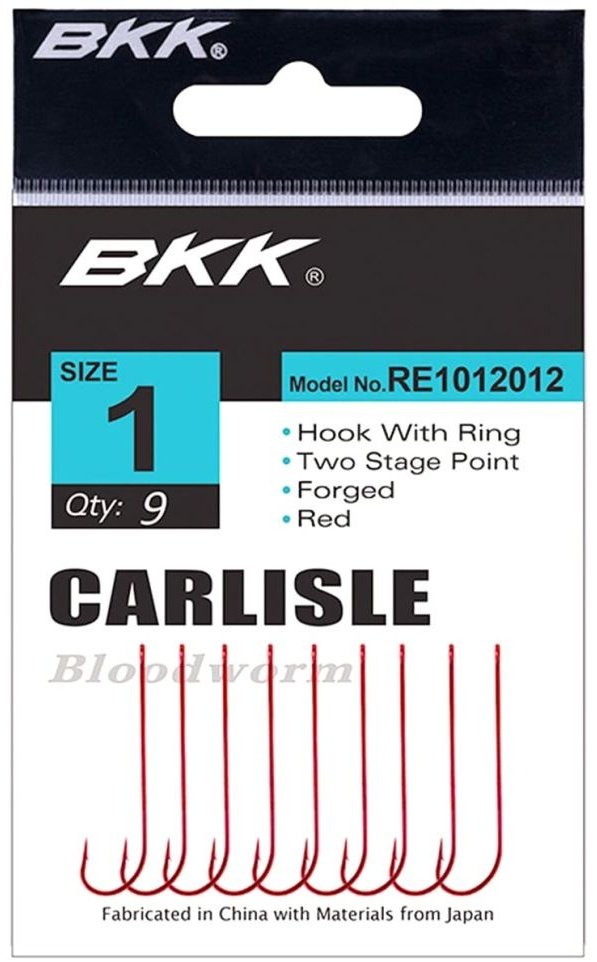 Крючок для рыбалки BKK Red Carlisle Bloodworm-R Red №4, 10шт одинарный красный 10 шт