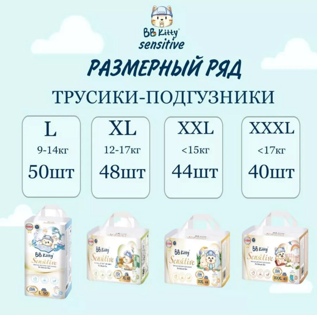Подгузники-трусики BB Kitty XXXL, 40 шт - ForteMarket Подгузники-трусики BB Kitty XXXL, 40 шт купить,NaN
