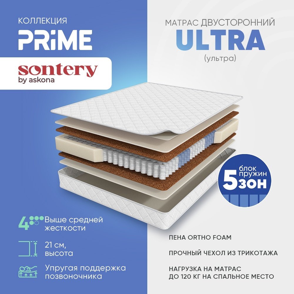Матрас Askona Prime Ultra, 160x200x21 см купить,NaN