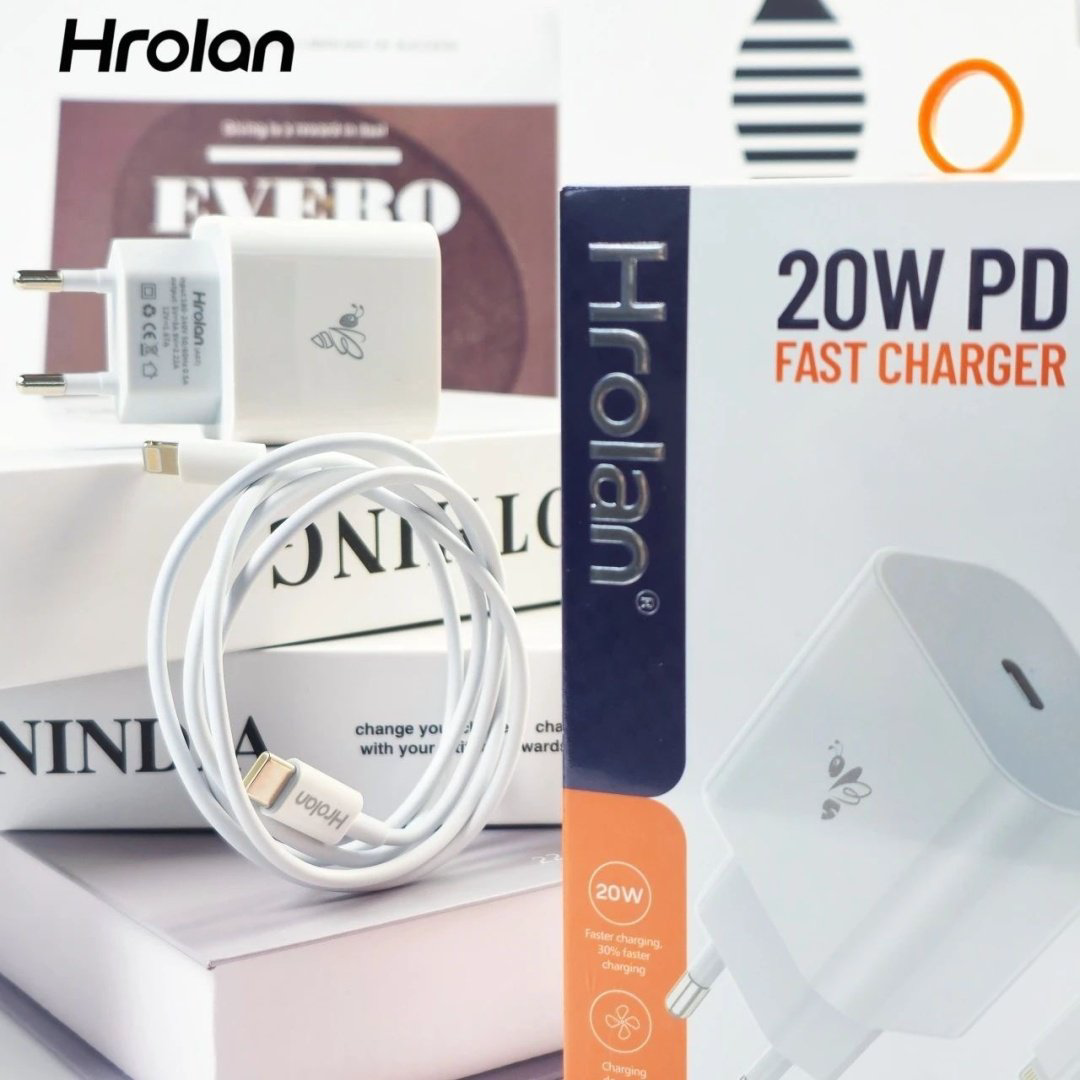 Зарядное устройство Hrolan A07 20W Lightning, USB Type-C белый купить,14000