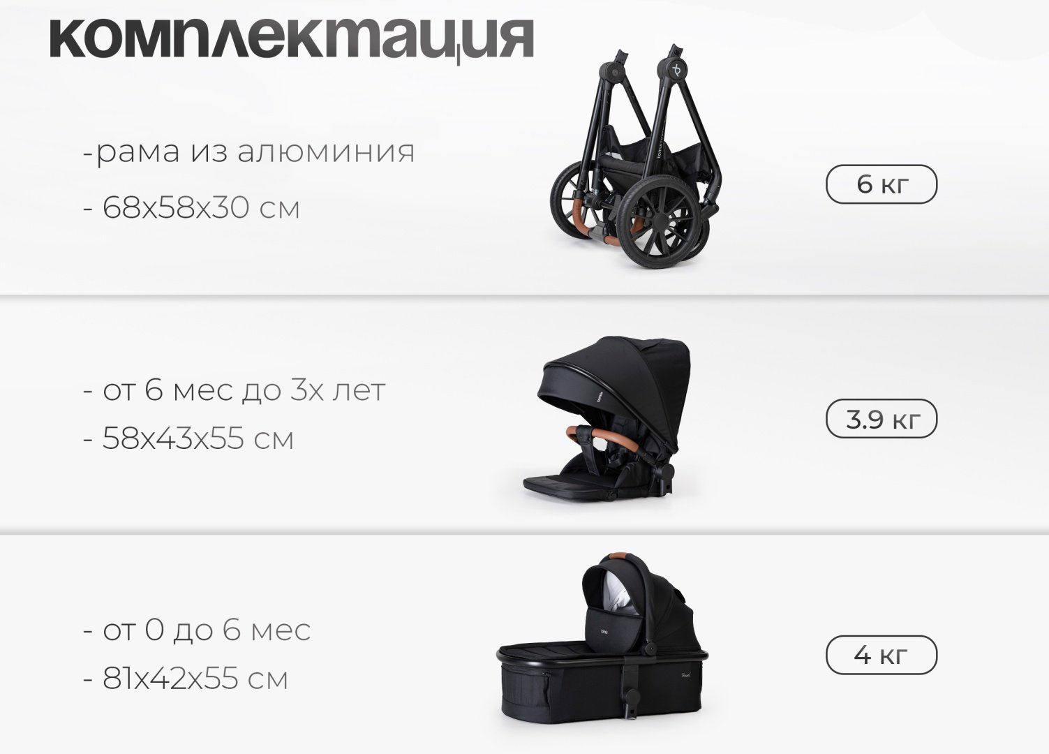 Коляска универсальная 2 в 1 TOMIX Travel, черный купить,0