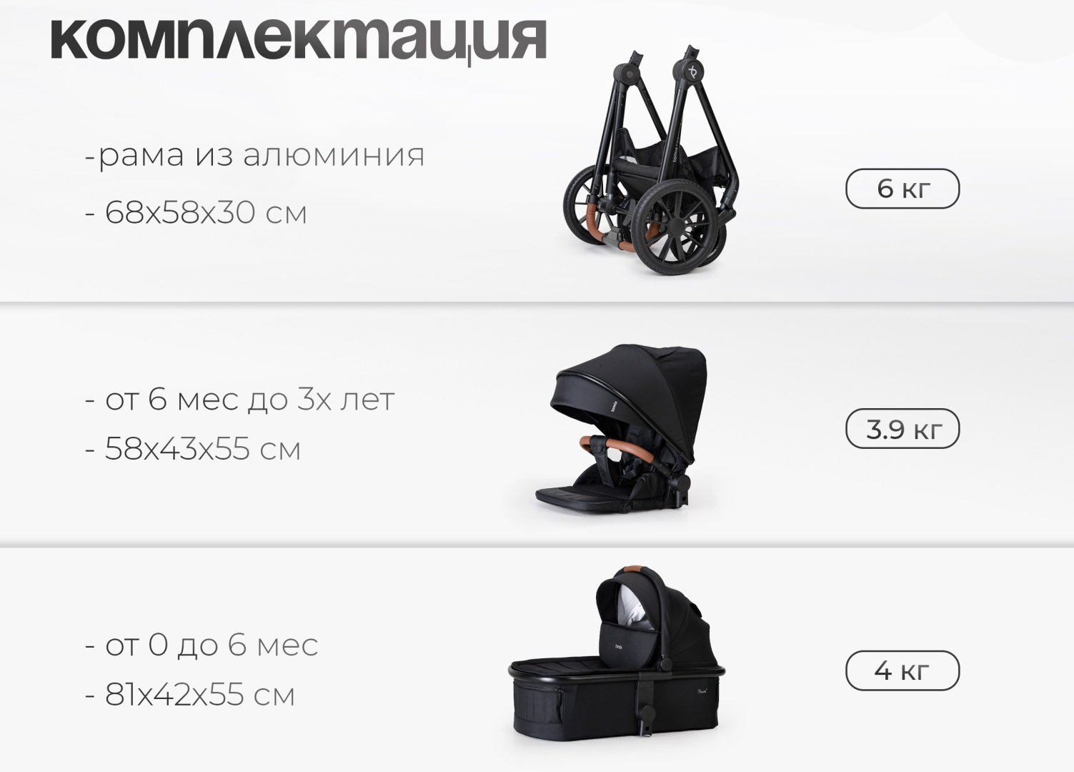 Коляска универсальная 2 в 1 TOMIX Travel, черный купить,NaN