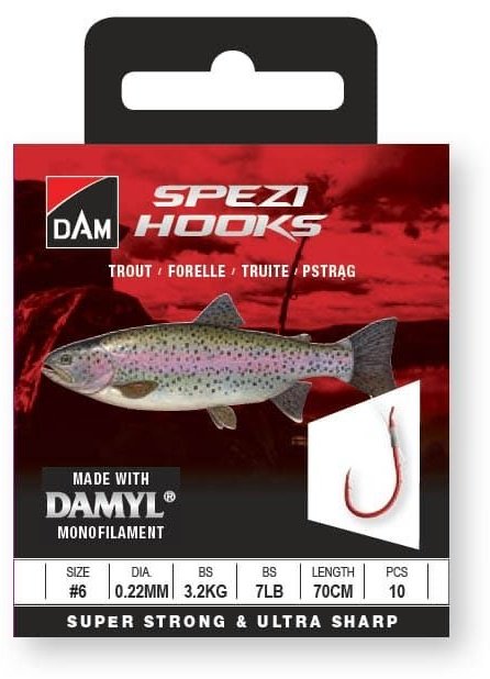 Крючок для рыбалки DAM SPEZI TROUT RED# №14 / 0.14MM / 1.5KG / 3LB / 70CM / 10 шт одинарный красный 10 шт купить,NaN