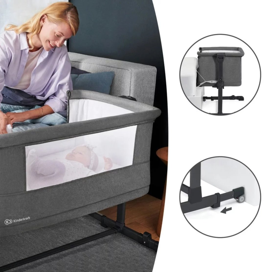 Манеж-кровать Kinderkraft NESTE GROW Dark Grey, темно-серый купить,NaN