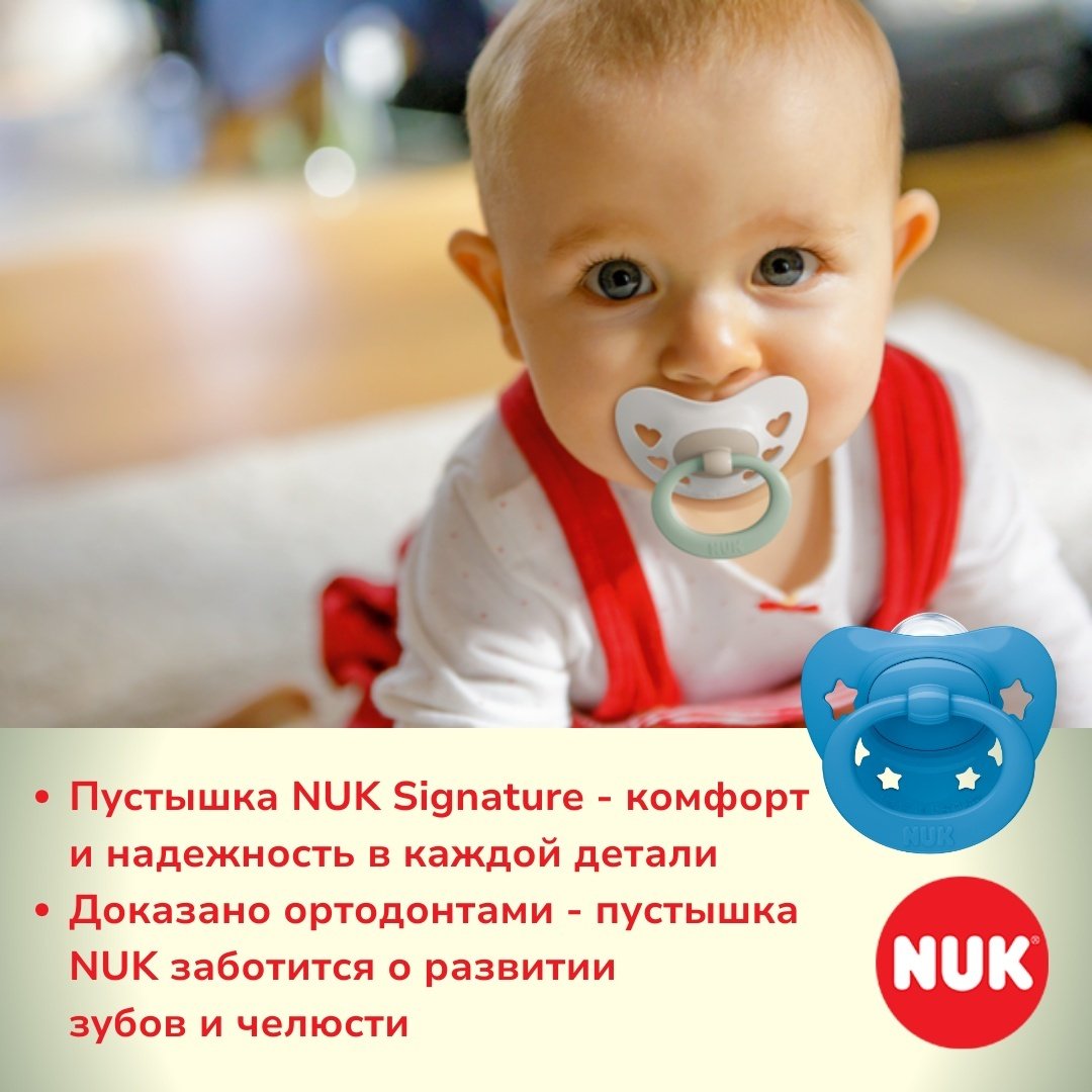Пустышка NUK 10736657 Signature, 6-18m, 1 шт, голубой - ForteMarket Пустышка NUK 10736657 Signature, 6-18m, 1 шт, голубой купить,0