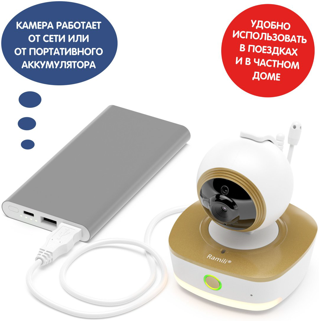 Видеоняня Ramili 2-в-1 Wi-Fi Full HD с повышенной дальностью RV1800 купить,NaN