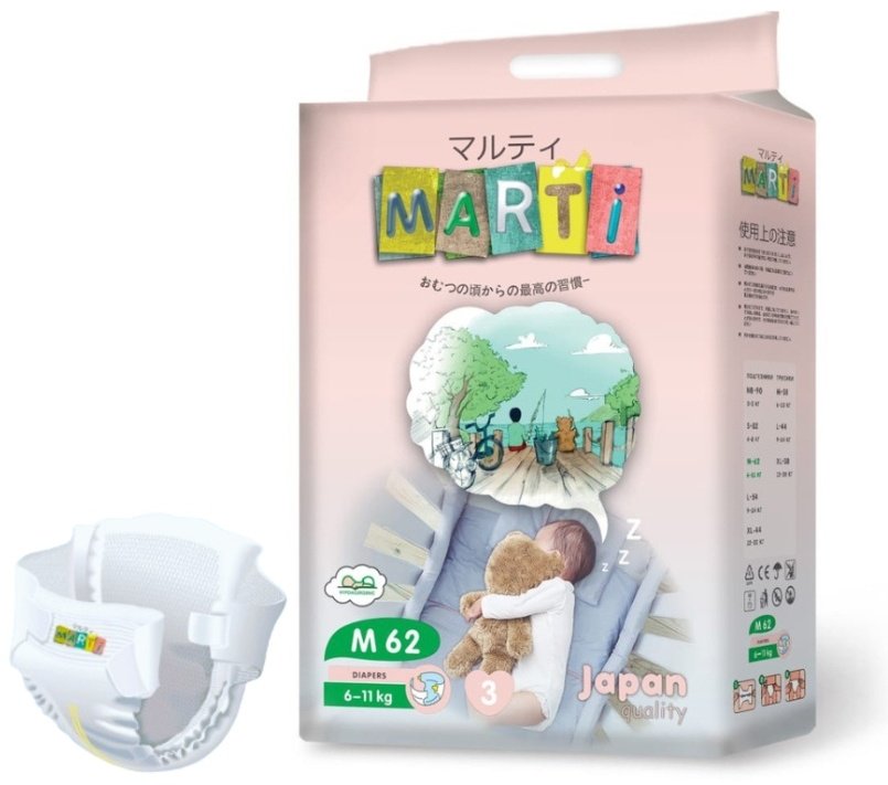 Подгузники MARTI M, 62 шт