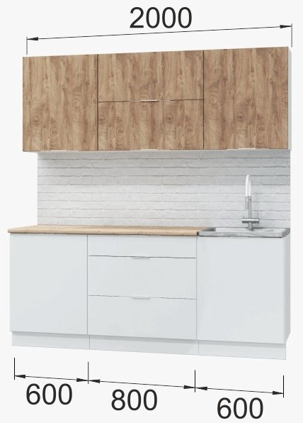 Гарнитур кухонный MLK Асти 200x210х60см бело-коричневый купить,NaN