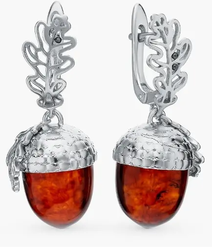 Серьги AMBER TEAM 929041144cb вес 8 г серебро, янтарь купить,72800