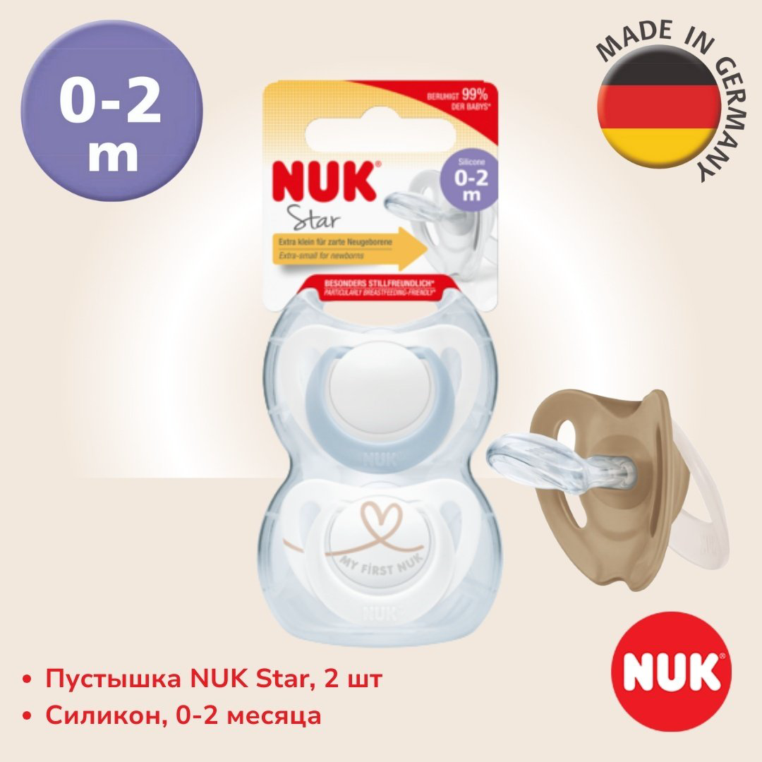 Пустышка NUK 10730690 Star, 0-2m, 2 шт, голубой купить,NaN