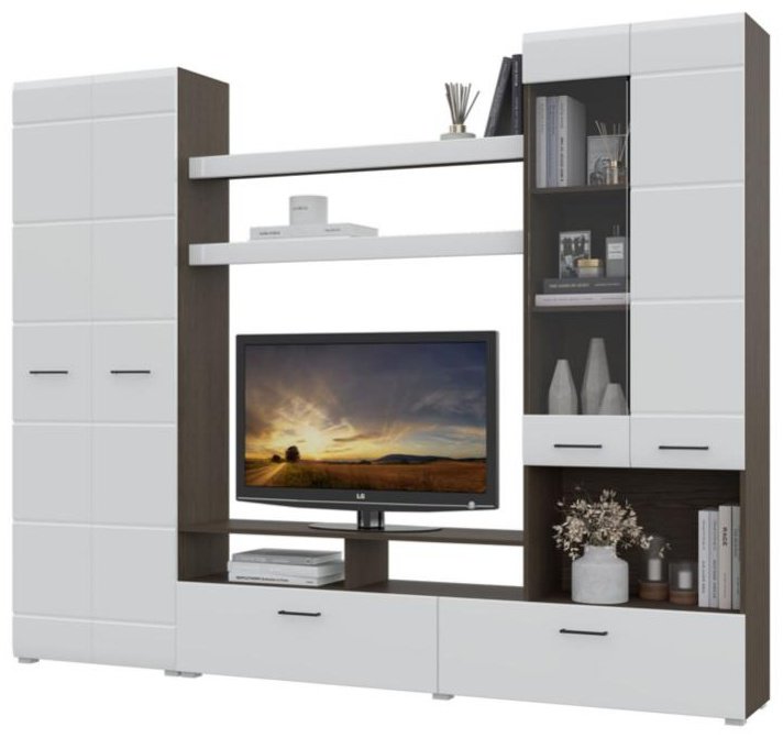 Стенка Горизонт Альфа 252х200х35 см, белый, коричневый купить,0