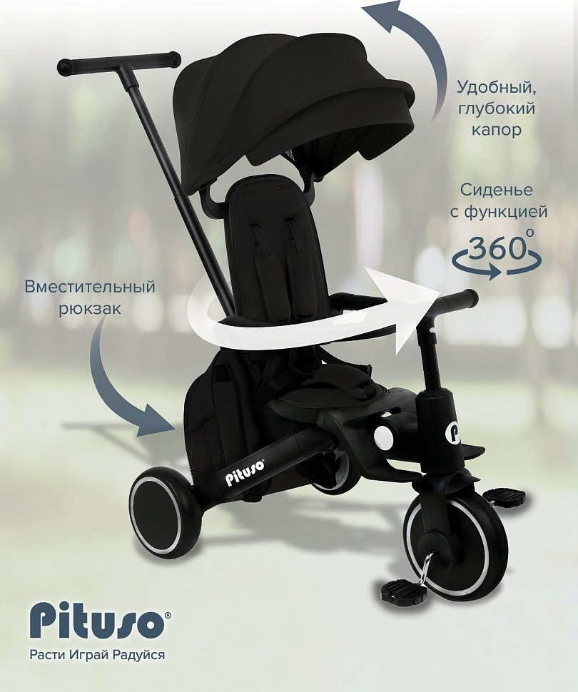 Трёхколёсный велосипед Pituso T8 PLUS-Black черный купить,NaN