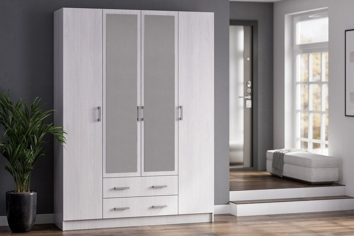 Шкаф Стендмебель Квадро 4Д 160x220х49.6см белый купить,NaN