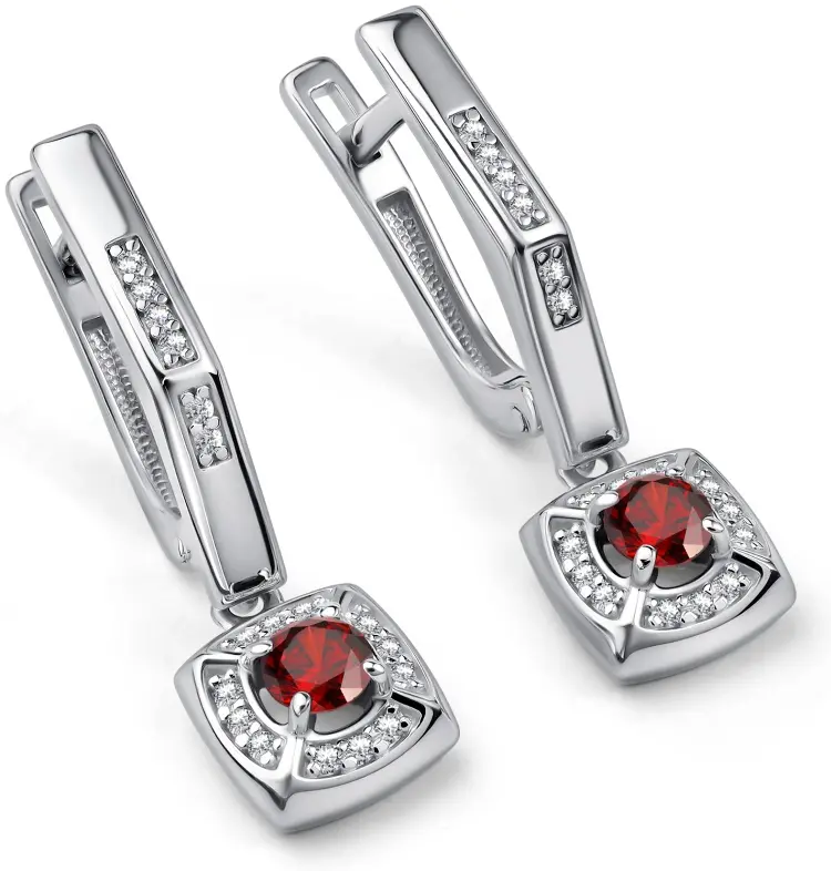 Серьги АЛЬКОР 02-4855_00ГР-00 вес 4.5 г серебро, гранат, фианит купить,32480