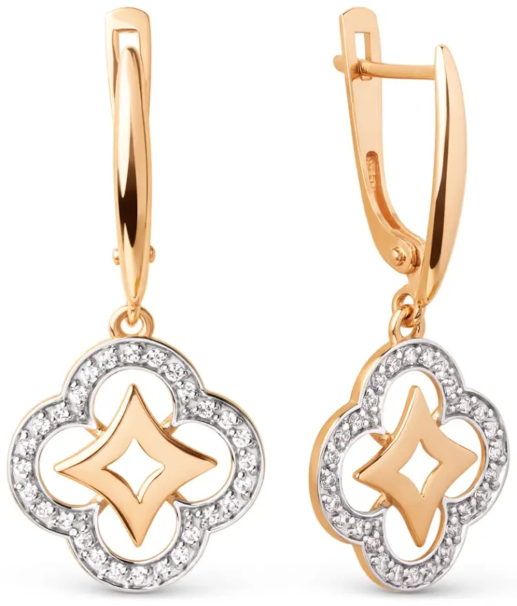 Серьги Династия 028792-1102 вес 3.08 г золото, фианит купить,246400