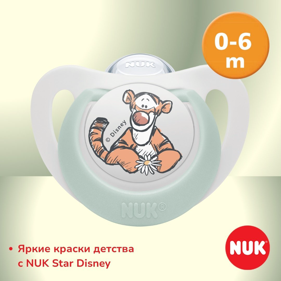 Пустышка NUK 10730905 Star Winnie the Pooh, 0-6 m, 1 шт, серый купить,NaN
