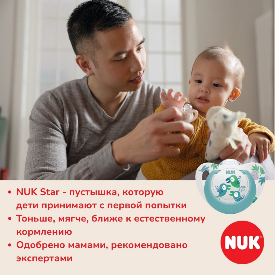 Пустышка NUK Star, 18-36 месяцев, 1 шт, зеленый купить,NaN