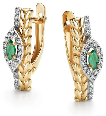 Серьги АЛЬКОР 24369-301 вес 2.33 г золото, изумруд, бриллиант купить,NaN