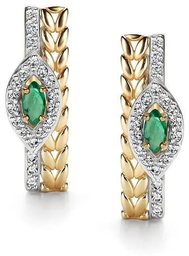 Серьги АЛЬКОР 24369-301 вес 2.33 г золото, изумруд, бриллиант купить,NaN