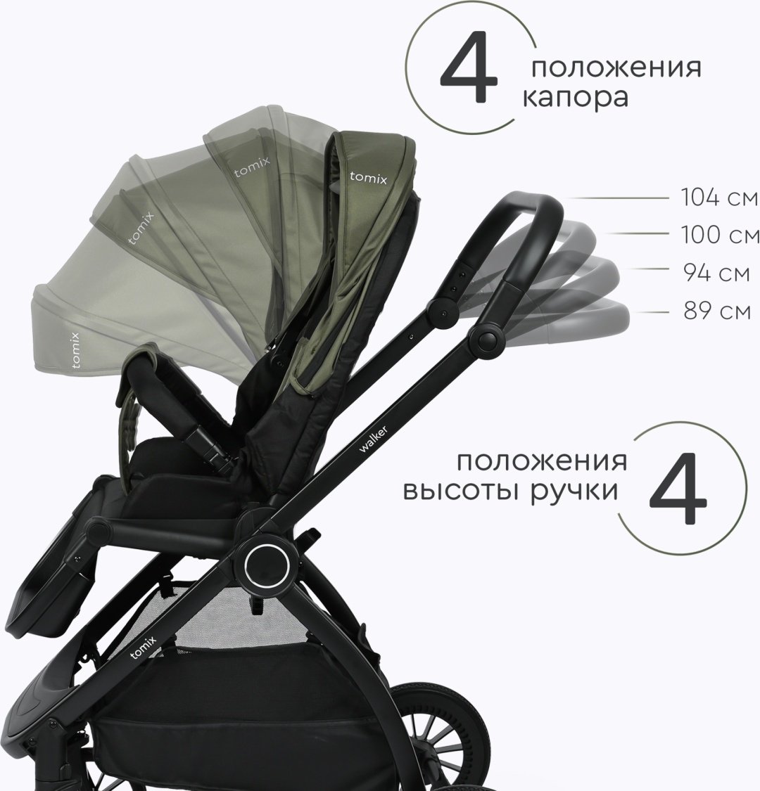 Коляска универсальная 3 в 1 TOMIX Walker, оливковый - ForteMarket Коляска универсальная 3 в 1 TOMIX Walker, оливковый купить,0