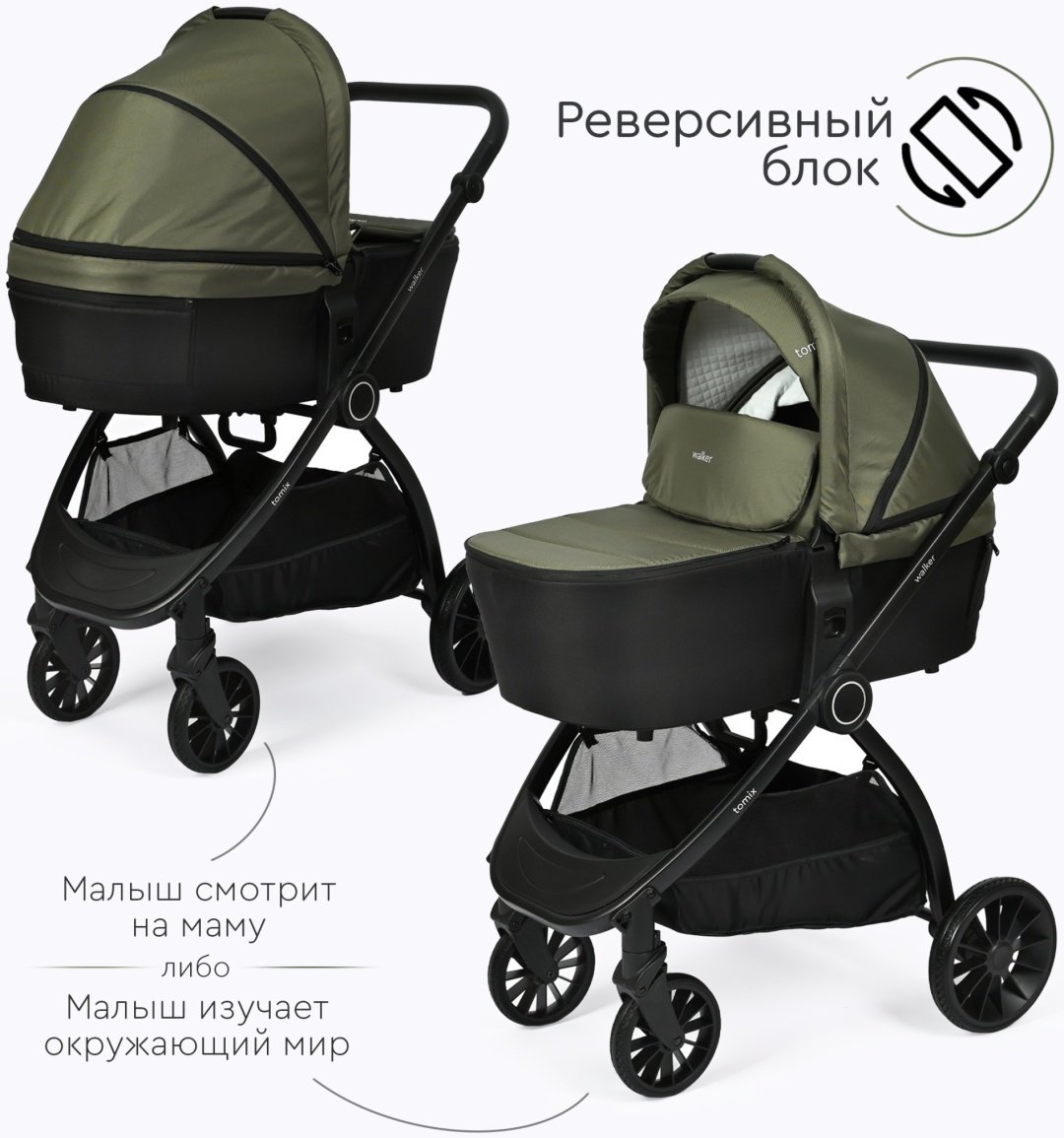 Коляска универсальная 3 в 1 TOMIX Walker, оливковый - ForteMarket Коляска универсальная 3 в 1 TOMIX Walker, оливковый купить,0