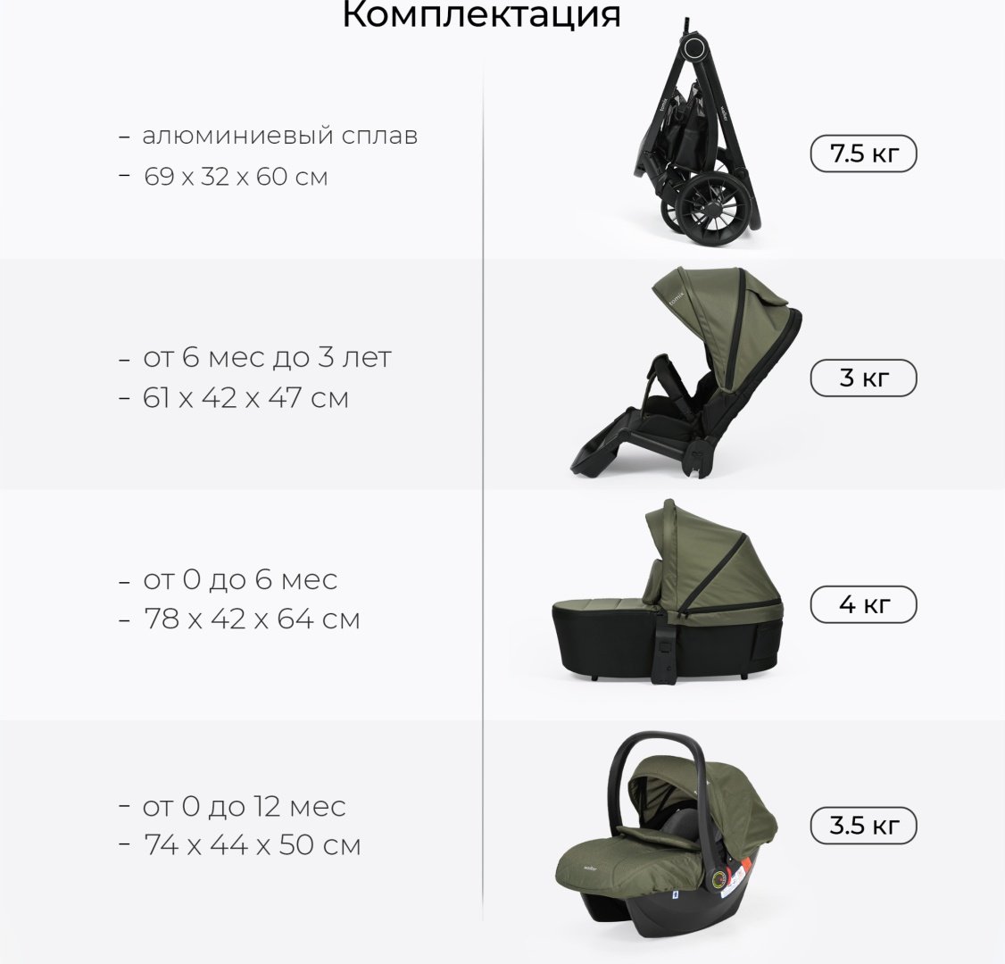 Коляска универсальная 3 в 1 TOMIX Walker, оливковый - ForteMarket Коляска универсальная 3 в 1 TOMIX Walker, оливковый купить,0