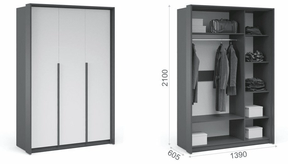 Распашной шкаф Imperial Мишель 139x210х60.5см серый купить,NaN