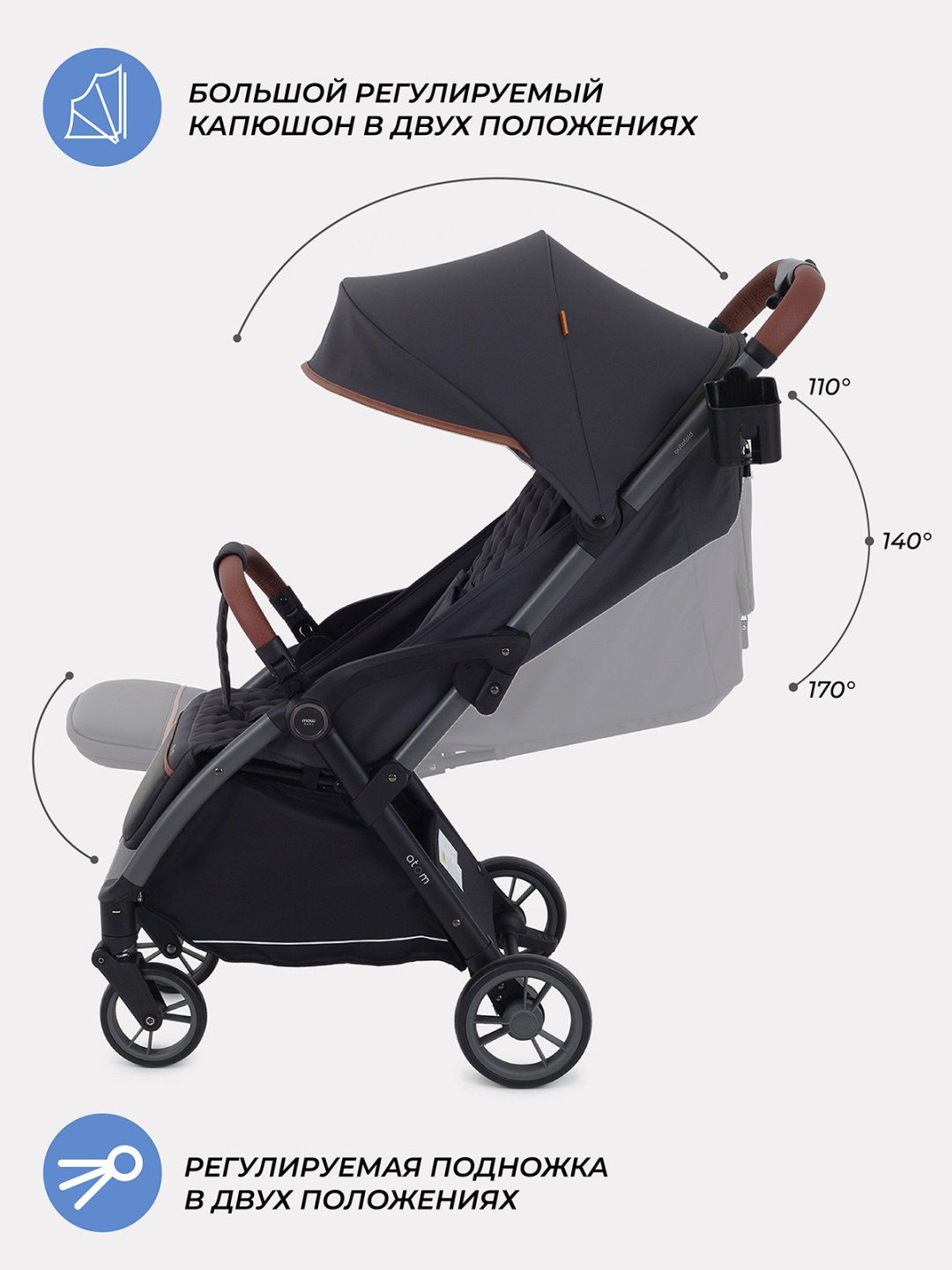 Коляска прогулочная MOWbaby Atom, графит - ForteMarket Коляска прогулочная MOWbaby Atom, графит купить,0