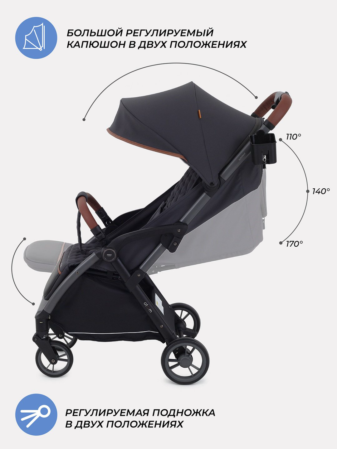 Коляска прогулочная MOWbaby Atom, графит купить,NaN