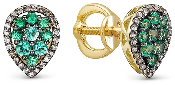 Пусеты Vesna Jewelry 42316-357-285-00 вес 2.55 г золото, бриллиант, изумруд купить,NaN