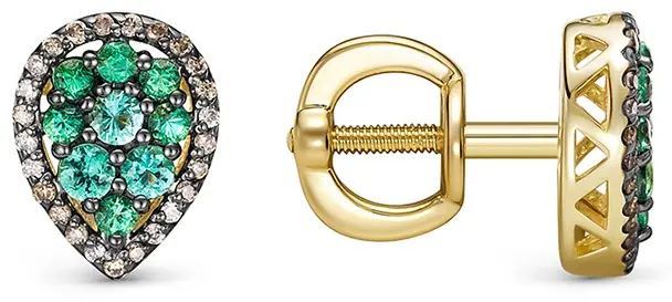 Пусеты Vesna Jewelry 42316-357-285-00 вес 2.55 г золото, бриллиант, изумруд купить,NaN