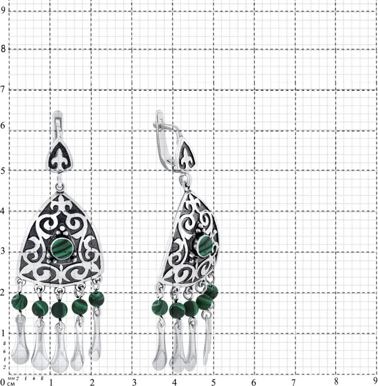 Серьги Кристалл-L С-3563-33-1 вес 13 г серебро, малахит купить,NaN