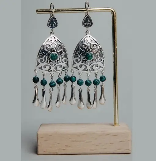 Серьги Кристалл-L С-3563-33-1 вес 13 г серебро, малахит купить,NaN