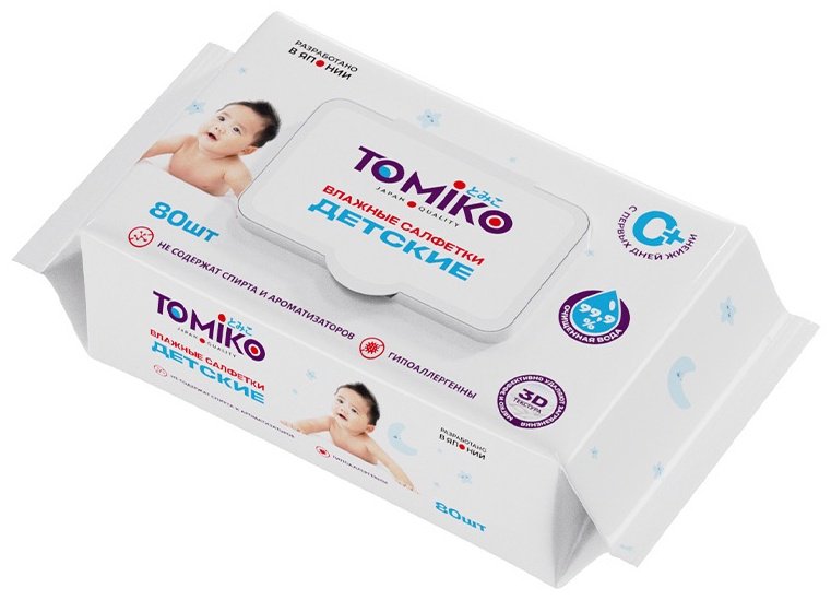 Детские влажные салфетки Tomiko 80 шт