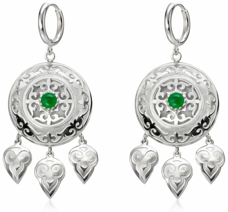 Серьги Tomiris SH1102 вес 18 г серебро, хризопраз купить,89200