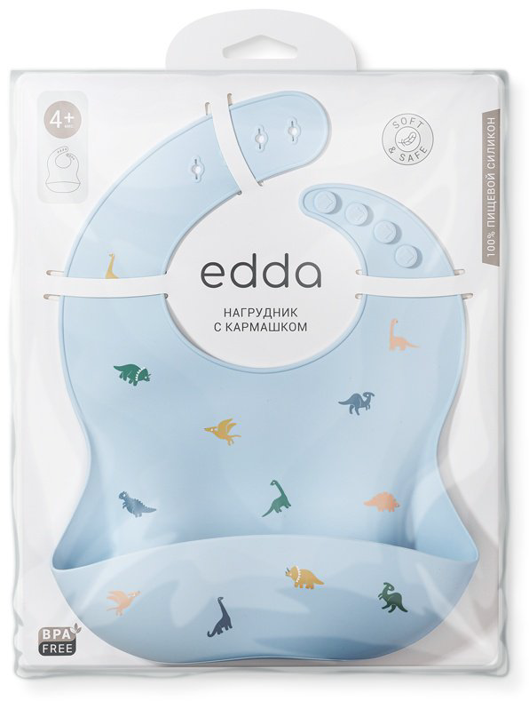 Нагрудник edda Динозавры, мин. возраст 4 месяца, 1 шт купить,NaN