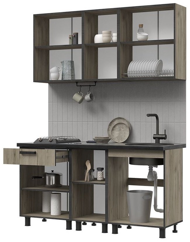 Кухонный гарнитур Стендмебель Эдинбург, 160x217х60 см, ЛДСП, серый, коричневый купить,0
