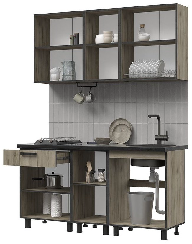 Кухонный гарнитур Стендмебель Эдинбург 160x217х60см серый купить,NaN