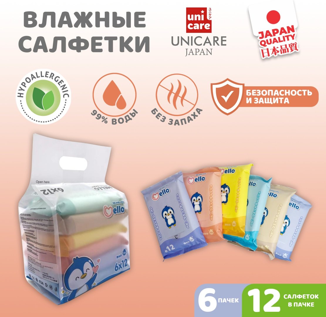 Детские влажные салфетки Mello салфетки 6х12 12 шт