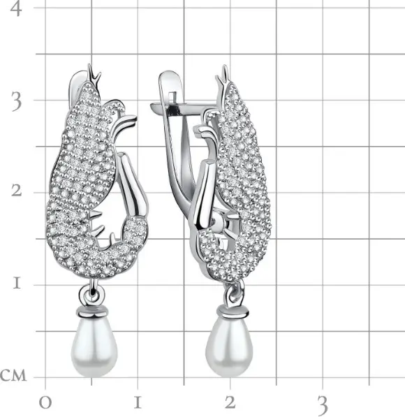 Серьги TALANT 14-72-0011-17177 вес 4 г серебро, имитация жемчуга, фианит купить,38400